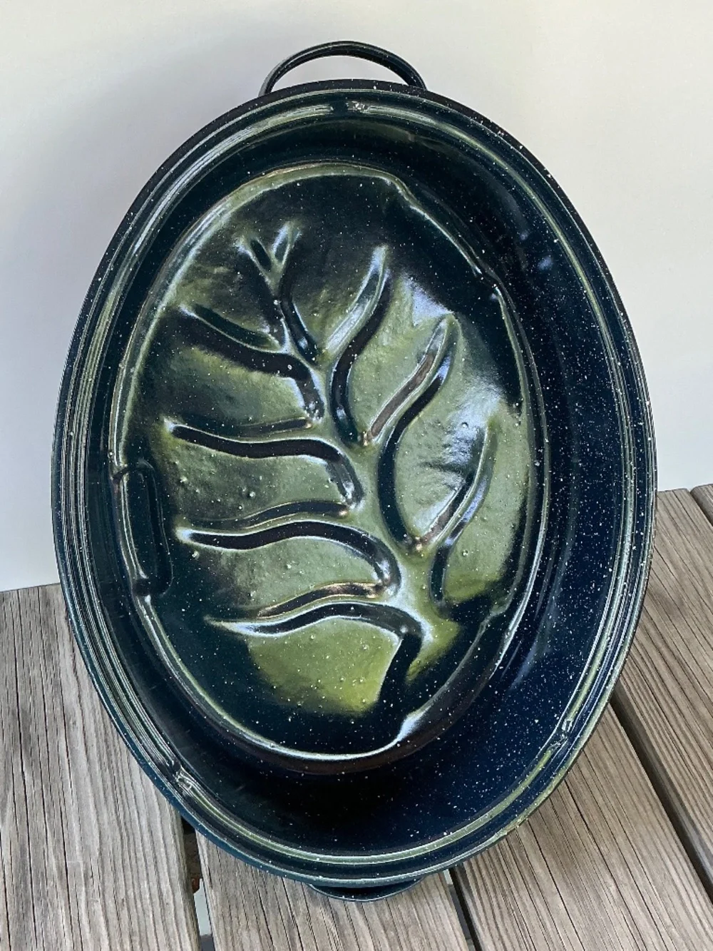 Granite Ware Blue Speckled Roasting Pan Oval Tree Enamelware Handles Granite